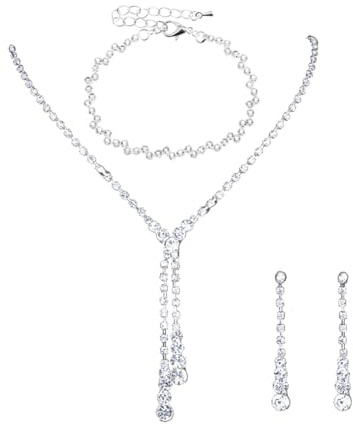 Clataly Bridal Wedding Necklace Earrings Bracelet Set Silver Crystal Bridesmaids Jewelry Accessories for Women Girls