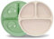 MOJINL Kinderteller mit Saugnapf Rutschfest Silikon Baby Teller BPA Frei Babyteller Kinder Tischset Babygeschirr Spülmaschinenfest für Kleinkinder 2 Stück (Laubgrün Beige)