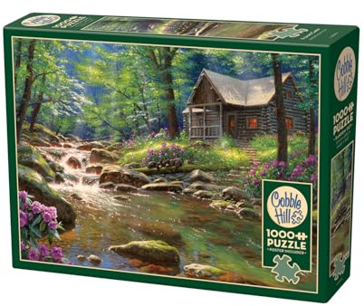 Cobble Hill 3840199 Waldhütte am Bach, 1000 Teile Puzzle inkl. Puzzleposter für Erwachsene und Kinder ab 12 Jahren, Landschaftspuzzle, Blockhaus