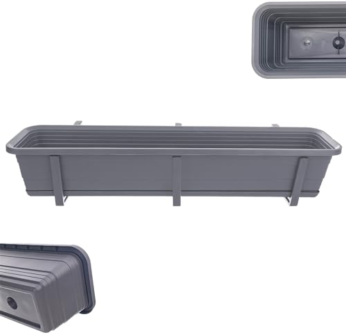 KADAX Jardinière avec soucoupe, avec ou sans supports de jardinière, pot de balcon en plastique, bac à plantes, jardinière de balustrade, pot de fleurs (anthracite, 80 cm + supports)