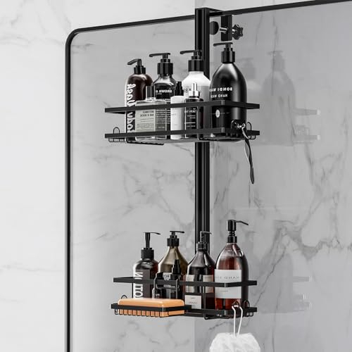 ZDDLOINP Etagere Douche Suspendue avec Porte-Savon, Hauteur Réglable 2 Niveaux, Étagère de Douche Suspendue en Verre Pour Salle de Douche, Etagere Salle de Bain Pour Savon et Shampoing