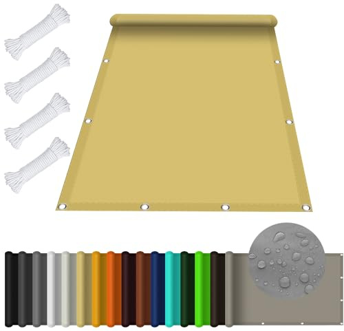 Sonnensegel Nach Maß mit ösen 1.5 x 6 m, Wasserdicht 98% UV Schutz Wetterschutz Segel Baldachin inkl Befestigungsseile für Garten Terrasse, Creme Farben
