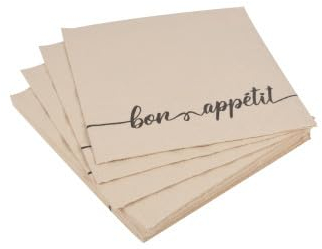 Homéa, Set de 20 Serviettes en Pulpe de Bambou 3 Plis 33 x 33 cm Vintage Lunch Bon Appetit, Naturel