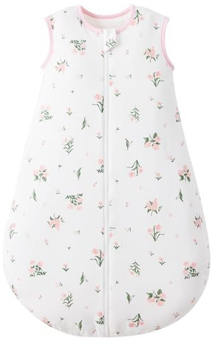 Duomiaomiao 2.5Tog Schlafsack Baby Ganzjahres, 100% Baumwolle Baby Schlafsack Winter, Mädchen Neugeboren,Warmer Schlafsack Neugeborene Kinder(Blumen Rosa/70)