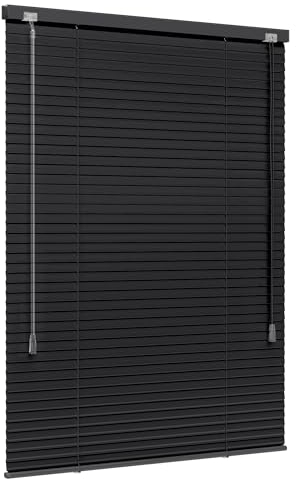 Jalousiescout Lightless Jalousie Aluminiumjalousie, Verdunkelungsrollo, Innovative Verdunkelungstechnik, Sichtschutz, ohne Bohren, 75 x 200 cm (BxH), Schwarz matt