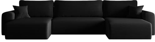 Kaiser Möbel, Sofa mit schlaffunktion, mit Bettkasten, Schlafsofa Capri, Designer U-Form Sofa, Modern Design Couch, Polsterecke, Freistehend, Stoff POSO Schwarz