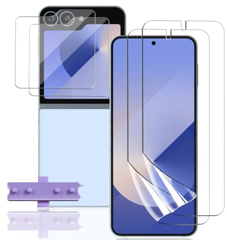 Teenrpov Schutzfolie für Samsung Galaxy Z Flip 7 FE/Flip 6 Panzerglas, Weich TPU Displayschutz 2 Stück + 2 Stück Kameraschutz Schutzglas, Displayschutzfolie für Z Flip 7 FE Folie