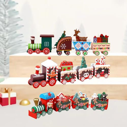 Berelin 3 Stücke Weihnachtszug Dekoration Holz Mini Weihnachten Zug Deko, Weihnachtszug Spielzeug Geschenke für Kinder, Holz Spielzeugeisenbahn Weihnachts Weihnachtsdeko Xmas Party Dekoration
