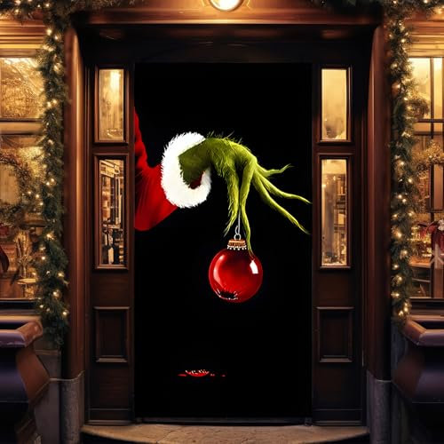 dellyy Bannières de Porte Noël, Noël Bannière de Porte, Banniere Noel Exterieur, Couverture Porte Noël, Deco Noel Exterieur, Noël Bannière de Fond, Toile Suspendue pour Porte de Garage (Noir)