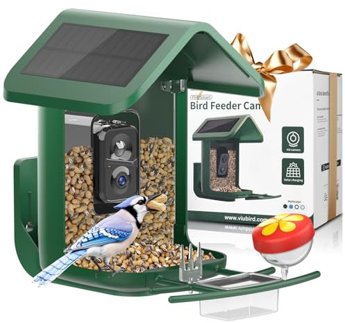 Viubird Bird Feeder with Camera Solar Powered: Smart Bird Camera Feeder 2K Live Feed for Backyard - AI Identify Auto Capture Bird Videos, 2.4GHz WiFi Bird Camera, Gifts for Birdlovers Mom Dad