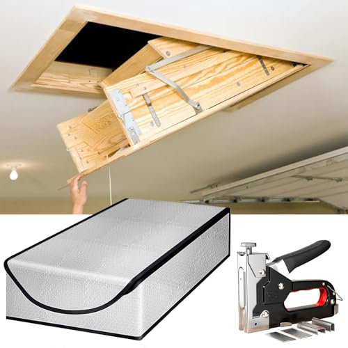 Kocusu Dachbodentreppe Isolierung 4MM Verdicken,Reflektierende Strahlungsbarriere mit Nagelpistole,Dachbodentreppen Isolationsabdeckung mit Reißverschlüssen,Dachboden Isolierung Zelt,64 * 138 * 28CM