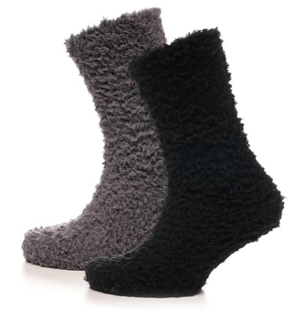 A2Z Mens 2 Pack Teddy Socks Fleece Cuddly Soft Sock - Socks MS1276 Black 2 Pack 6-11