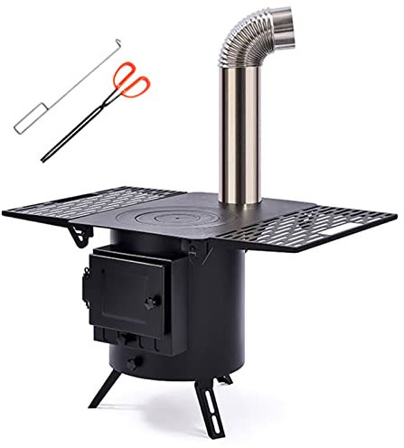 Stufa a Legna, Stufa da Campeggio Portatile a Legna - Stufa a Legna Rotonda per Picnic/Barbecue all'aperto, Riscaldamento/Cucina Domestica, con Kit Camino per Stufa da Tenda