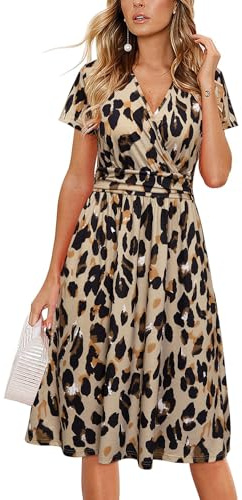 Newshows Sommerkleider Damen V-Ausschnitt Knielang Sommer Elegant Kleid Wickelkleid mit Taschen