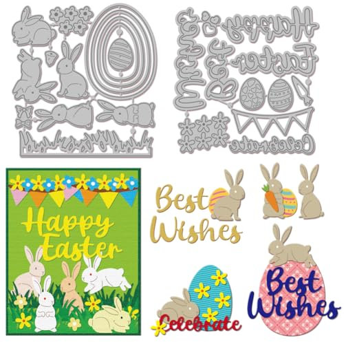 GLOBLELAND Frühling Stanzformen „Frohe Ostern“ Aus Metall „Beste Wünsche“ Stanz Und Prägevorlage Mehrlagige Ostereier Papierstanzungen Für Scrapbooking Kartenherstellung Basteln Papierkarten