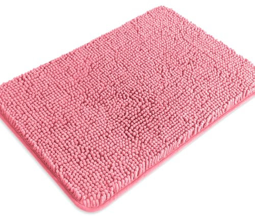 PureSwan Pinke Badezimmerteppiche, saugfähige und waschbare Badematte, rutschfest, dicker, weicher Chenille-Badteppiche für Badezimmerboden, Dusche, Waschbecken, 43,2 x 61 cm