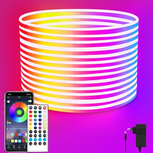 segrass LED Neon strip 10m, flexibel, mit APP/Fernbedienung | mehrere Modi, IP65 Outdoor RGB wasserdicht, Schlafzimmer Indoor Musik-Synchronisation Spiel Bar Licht