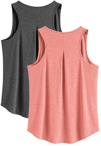 PINSPARK Sport Top Damen Racerback Fitness Yoga Tank Top Sommer Ärmellose Lauftop Schnelltrocknend Workout Wandern Sportbekle 2er Pack Dunkelgrau/Pink m