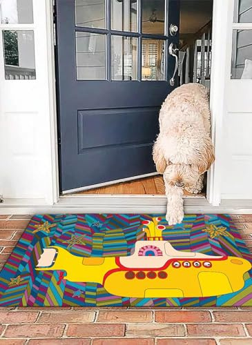 OHJEAJDS Bath Mat 16x24 in,Non-Slip Washable Bathroom Mat,Extra Soft and Absorbent Bath Mats for Bathroom Floor,Tub,Shower,Yellow Submarine The Beatles Rock Band Illustration