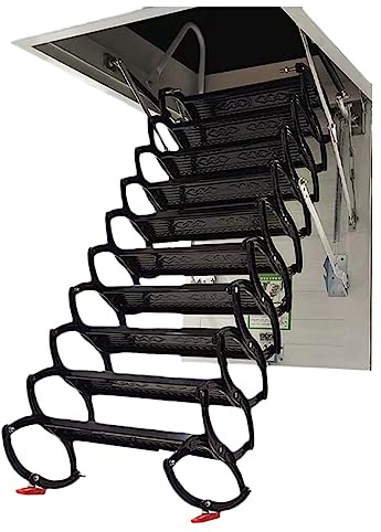 SnamicE Scala elettrica da soffitto - Acciaio Legato - Nero - Scala telescopica con Telecomando e corrimano, Nero - 70x100cm/27,5x39in,Black-70x100cm/27.5x39in