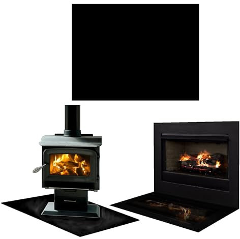 TMK ArtDeko Kaminglas Bodenplatte – Rechteckige Glasplatte aus ESG-Sicherheitsglas für optimalen Funkenschutz - Schwarz 60x52 cm