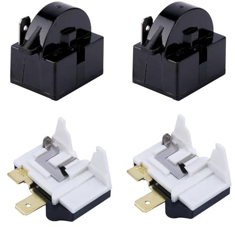 BOXOB 2pcs QP2-4.7 Starter Relays and 2pcs 6750C-0005P Refrigerator Overload Protectors, QP2-4r7 Relay Mini Parts Compatible with LG Refrigerator Compressor (Brass Feet)