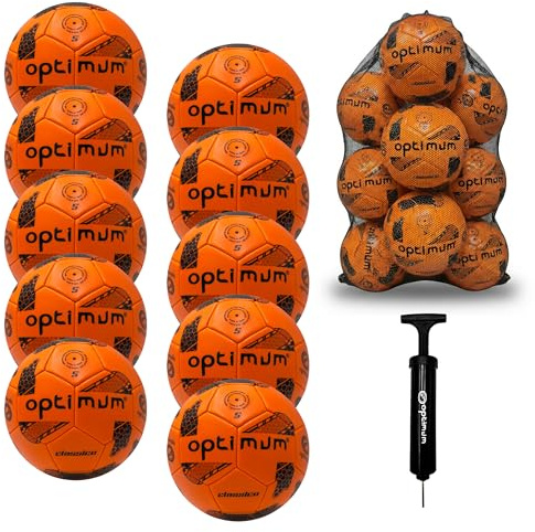 Optimum Classico Football Bulk Pack for Indoor/Outdoor Training & Matches | Elite match ball available in sizes 3-5; packs of 10-25 with bag & ball pump. Crafted for a sharp touch & consistent strike.