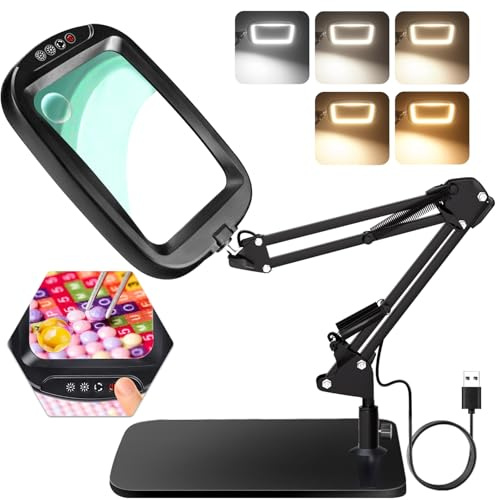 NZQXJXZ 10X 30X Rechteck Lupe mit Licht und Ständer, 60 LED-Beleuchtete Lupenlampe, 5 Farbmodi, 4 Dimmstufen, Leselupe mit Llicht für Senioren Groß, Freihändige Lupenleuchte für Basteln, Juweliere