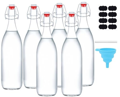 Glass Bottles with Airtight Stoppers & Swing Top Lids Clear Preserve Jars for Home Brewing, Beer, Wine, Kombucha, Juice, Oil, Vinegar, Beverages & Mead Making Kit