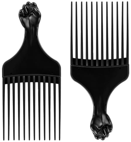 Neoreser 2 Stück Afrokamm, Grobzinkiger Lockenkamm mit Griff, Salon Friseur Haarpflege Werkzeuge für Naturlocken(Schwarz)