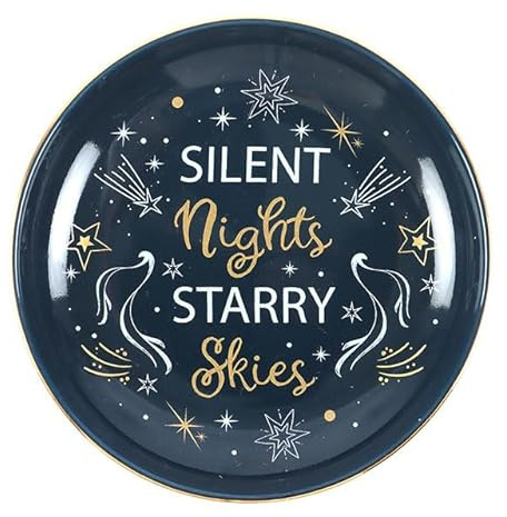 Starry Skies Trinket Dish | Celestial Ceramic Dish with Golden Stars | Night Sky Ring Tray or Gift