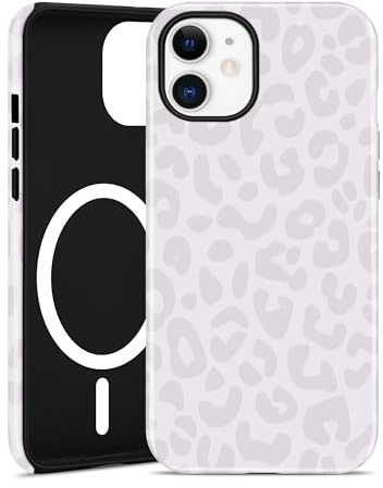 Jusy Handyhülle Magnetische für iPhone 12/12 Pro Hülle, Aesthetic Leopardenmuster Design, Kompatibel mit MagSafe Zweischichtige Stoßfest Bumper Case, Silber