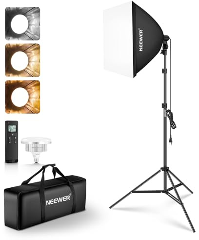 NEEWER Softbox Beleuchtungsset mit Stativ, 60x60cm Soft Box Set, 45W Bi Color 2,4G LED Birne, 20m Fernbedienung, 10 Kanäle, 2900K-7000K, 1400lx/1m CRI95 Fotostudio Videoaufzeichnung Dauerlicht, NK104