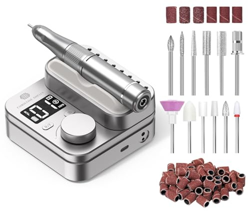 Electric Nail File, Rechargeable Nail Drill 35000RPM Super Quiet 12 Bits | CHRISTINE SHELLY Portable Nails Polish Set Manicure Pedicure Machine Professional E File for Acrylic Gel Salon DIY
