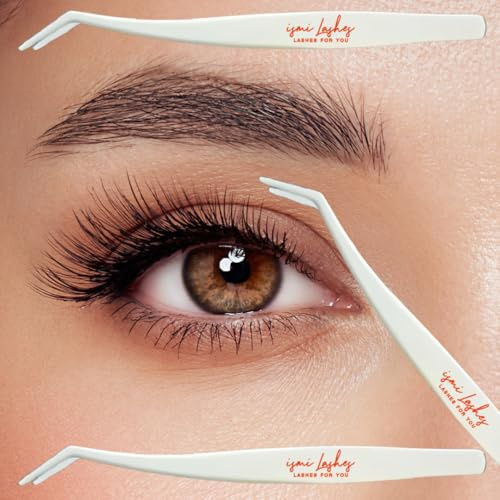 ismi Lashes Non-Stick Eyelash Applicator, Press-On False Lashes Tool, White, Angled Tip Tweezers