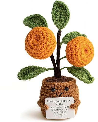 YUPDFGB Handmade Emotional Support Crochet Orange Tree with Inspirational Card, Positive Plant for Women, Men, Friend, Family Birthday, Funny Knitted Plant Toy for Motivational Office Desk Decor