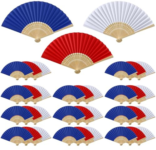 DoubleFill 36 Pcs Red White and Blue Patriotic Handheld Fans 4th of July 250th Anniversary Folding Paper Hand Fans Bulk for Independence Day Parade Decorations Party Supplies (Red White and Blue)