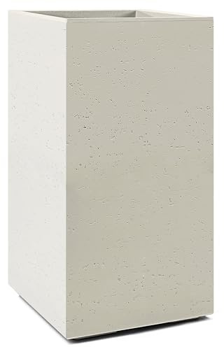 Tymar Jardinière sur roulettes 30x30x60 cm en hauteur, pots de fleurs pour l'extérieur, grands pots de fleurs aspect béton en plastique_KARO (Beige)