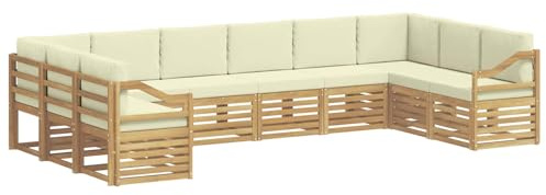 vidaXL Outdoor-Sofagarnitur mit Kissen 10 pcs Weiß und Creme Polyester, Garten-Lounge-Set, modernes Outdoor-Sofa, Bequeme Terrassenmöbel, strapazierfähige Sitzgelegenheit