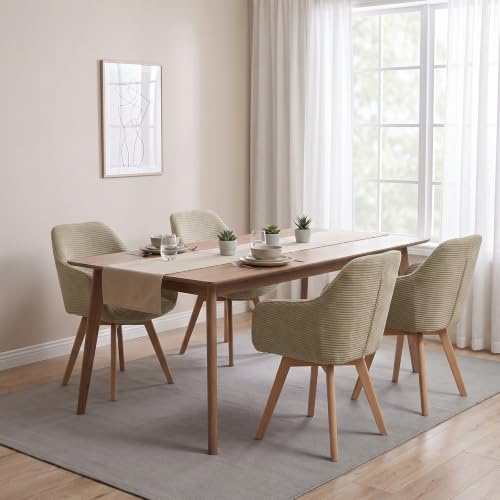 LEWE Esszimmerstühle 4er Set drehbar 360°mit Armlehne, Cord, Khaki | Holzbeine, Sessel, Ergonomisches Design, Rutschfeste Fußpolster, für Esszimmer, Küche, Wohnzimmer und Arbeitszimmer