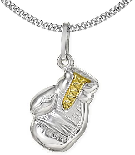 CLEVER SCHMUCK Set Silberner Anhänger kleiner Boxhandschuh 15 x 11 mm teilvergoldet glänzend mit Kette Panzer 50 cm STERLING SILBER 925 im Etui blau