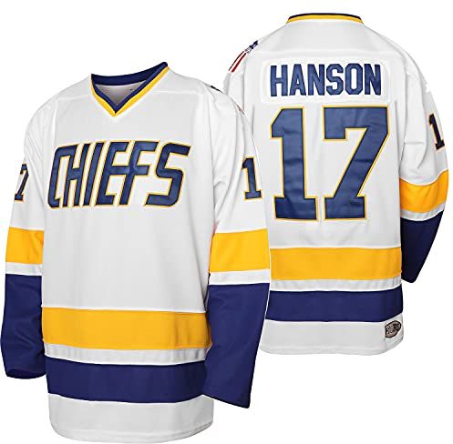 Herren Hanson Brother 16 Jack 17 Steve 18 Jeff Charlestown Chiefs Movie Hockey Trikots - Weiß - X-Groß