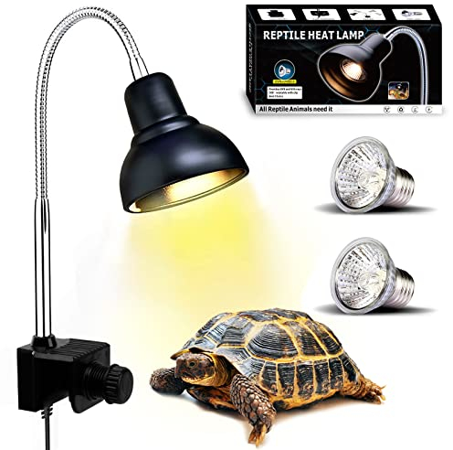 PewinGo Lampe Chauffante Tortue, Lampe Reptiles et Amphibiens avec 2 Ampoules Basking Spot UVA UVB et Pince Pivotante à 360 ° adapté pour Tortue, Serpent, Lézard, Cacatoès, Caméléon etc.