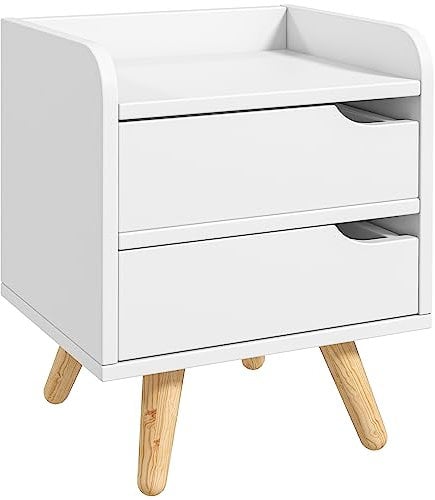 HOMCOM Comodino da Camera da Letto Salvaspazio, Moderno Comodino con 2 Cassetti, Design Semplice, Legno Bianco, Piedini in Legno di Pino, 33 x 28 x 42cm, Bianco