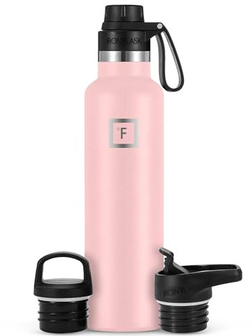 Insulated Water Bottle with Spout Lid Narrow - 710ml (3 Lids) - Cold 24hrs & Hot 12hrs Drinks - Double-Walled Stainless Steel Metal Leakproof Travel Sports Gym Camping & Hiking Hydration Flask