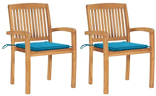 vidaXL Gartenstühle 2 STK. mit Blauen Kissen Massivholz Teak