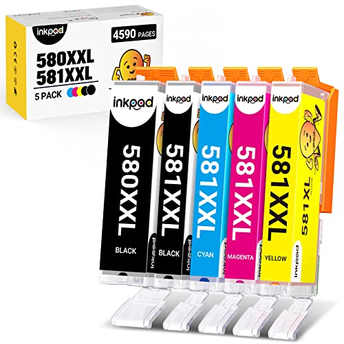 iNKPAD 580XL Druckerpatronen kompatibel mit Canon TS6150 TS6250 TS6350 TS705 TR7550 TR8550 TS8150 TS8250 TS9550 (2 Schwarz 1 Cyan 1 Magenta 1 Gelb, 5 Pack)