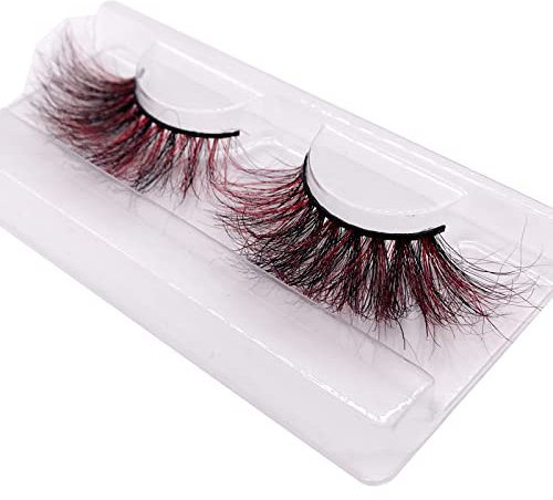 Faux cils RUI 3 Modèles 3D Rouge Noir Mixte Faux Lashes Colorés Exagérés Maquillage des Yeux Dramatique Cils De Maquillage Halloween Réutilisables Faits À La Main De 25 Mm(Color:Une)
