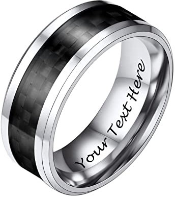 PROSTEEL Herren hochglanzpoliert Kohlefaser Ring Edelstahl Größe 62 personalisiert Hochzeit Verlobung Bandring 8mm breit Partnerring Trauring Finger Ring Modeschmuck Accessoire für Geburtstag