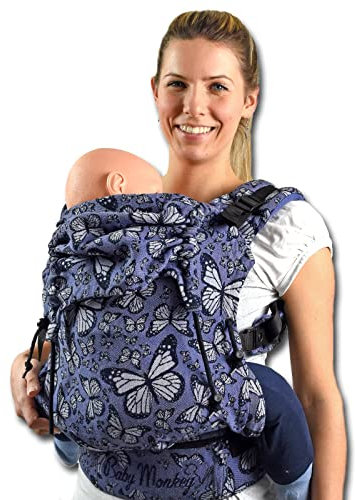 Regolo Baby Monkey Marsupio ergonomico, porta bebe, farfalle viola, zaino porta bambino e neonato (2-48 mesi)